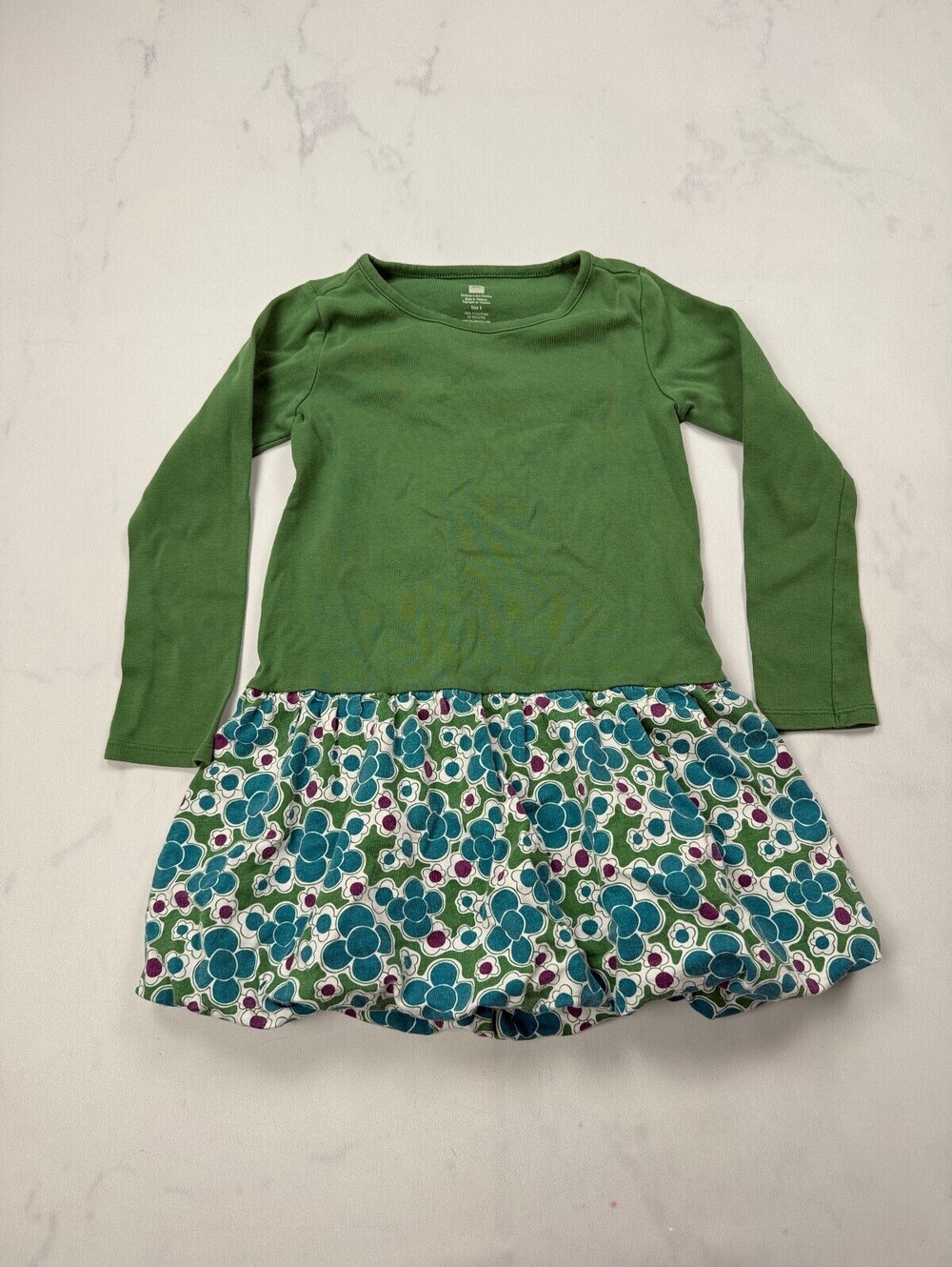 Tea Collection Bubble Skirt Dress Green 90s VTG Printed - Girls 6
